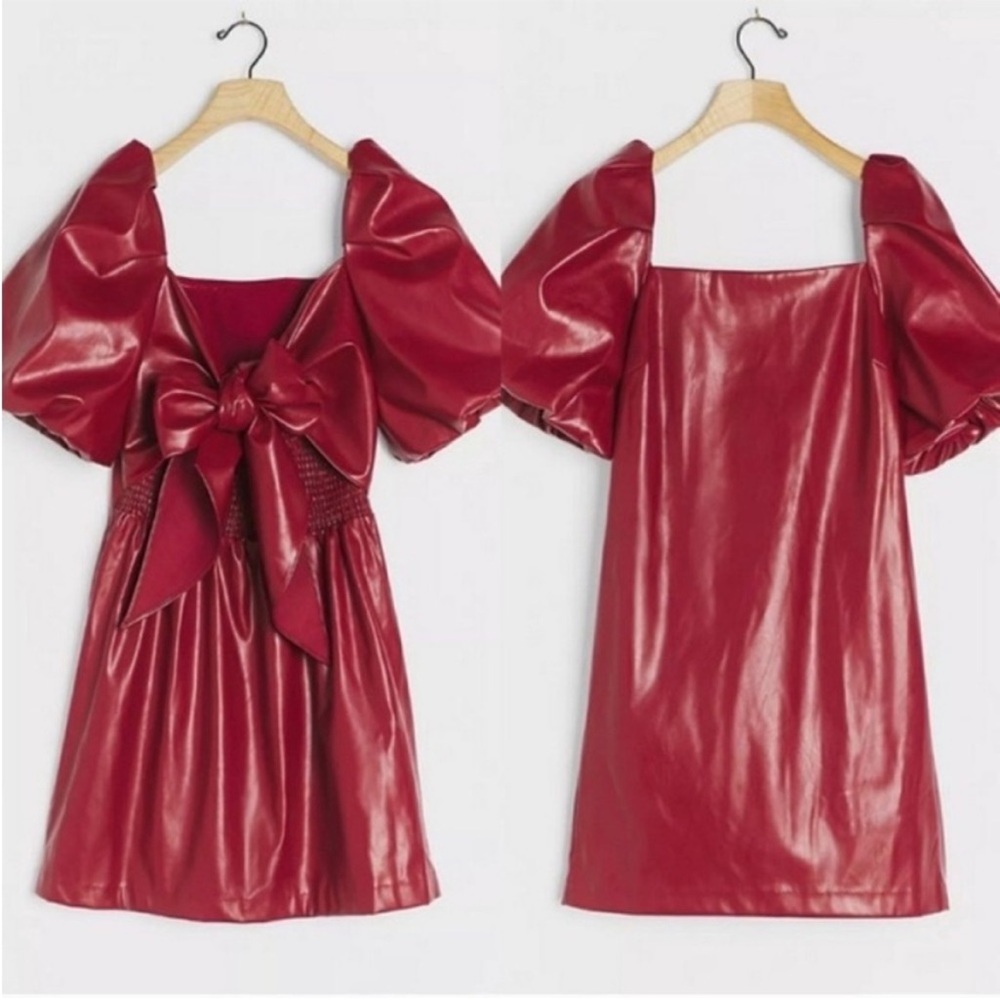 Anthropologie Greer Feaux leather mini dress. Wine color size S